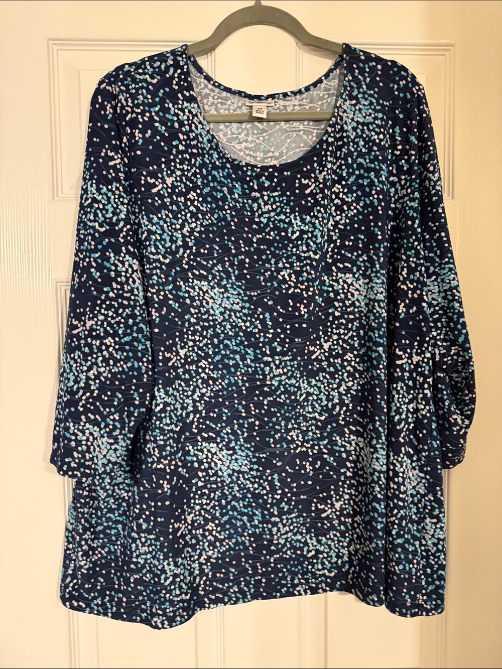 croft & barrow Navy Scoop Neck Tunic with Aqua and White Dot Print - Picture 1 of 7